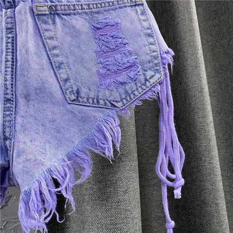 Short Jeans Women High Waist Loose Lace-WF00582-Veeddydropshipping