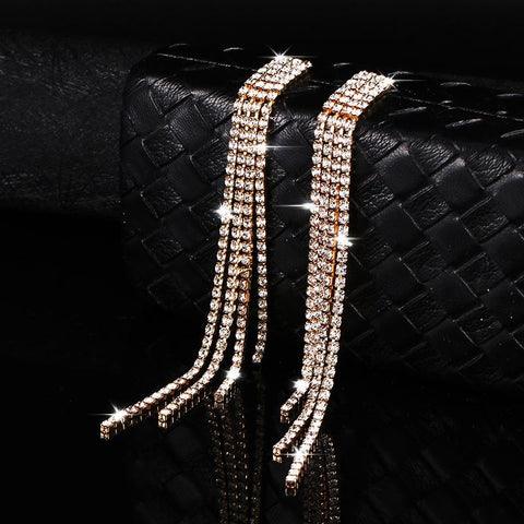 Luxury Crystal Long Tassel Earrings for Women Bridal Drop Dangling Earrings-JW01425-Veeddydropshipping