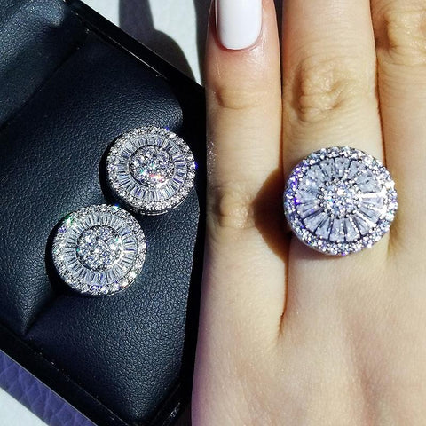 2pcs Pack silver color bride Cushion Cut Zircon Jewelry Set  -JW00358-Veeddydropshipping