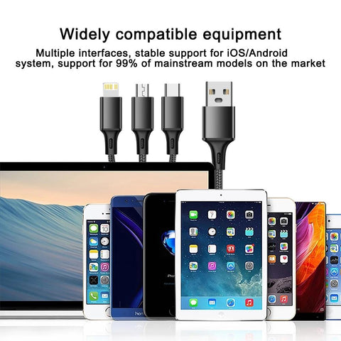 3in1 Data USB Cable for iPhone Fast Charger Charging Cable For Android phone type c-PA00962-Veeddydropshipping