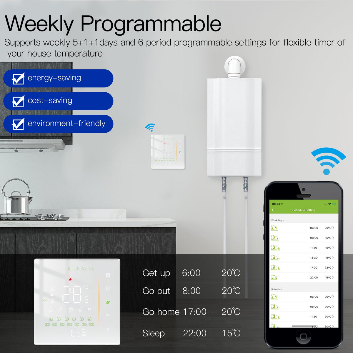 MOES WiFi Water/Electric Floor Heating Thermostat Zigbee Water Gas Boiler-TI01113-Veeddydropshipping
