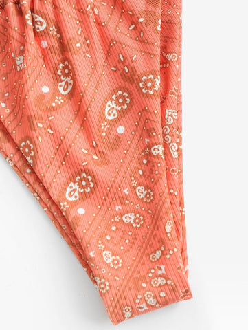 Swimwear Ribbed Bohemian Paisley Print String Halter Bikini Set Women Tie Side -OS00127-Veeddydropshipping