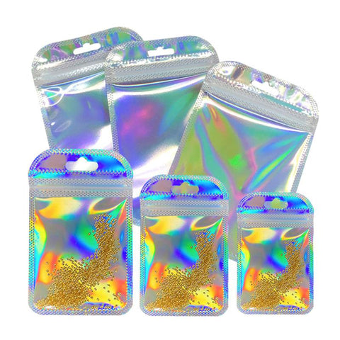 50pcs Iridescent Bag Transparent Laser Thicken Plastic Bags -JW01661-Veeddydropshipping
