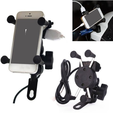 Motorcycle Mobile Phone Holder Mount With USB Charger 360 Degree Rotation Adjustable-PA00520-Veeddydropshipping