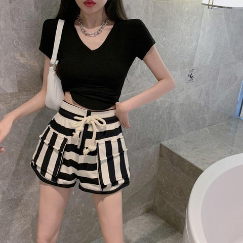Striped Casual Shorts for Women-WF00602-Veeddydropshipping