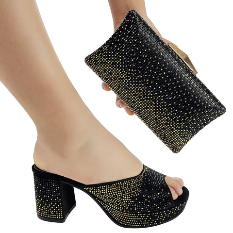 Matching Set Bling Bling Birthday Party Shoe with Bag Chunky Platform-BS00850-Veeddydropshipping