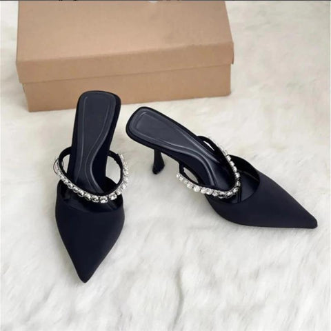 Strap Bling Low Heel Slippers Fashion Pointed Toes Slingback-BS00898-Veeddydropshipping