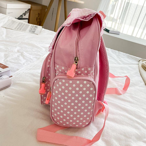 Cute Strawberry Embroidery Student Mochila Dots Multi-Pocket Nylon Fashion-BS00009-Veeddydropshipping
