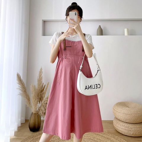 7025# Patchwork One Piece Maternity Dress Summer Korean Fashion-TB00572-Veeddydropshipping