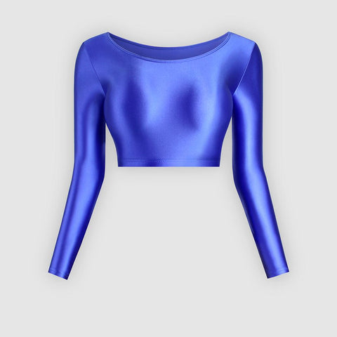 satin glossy sexy long sleeve navel sports casual tights clothes Japan slim swimming-OS00030-Veeddydropshipping