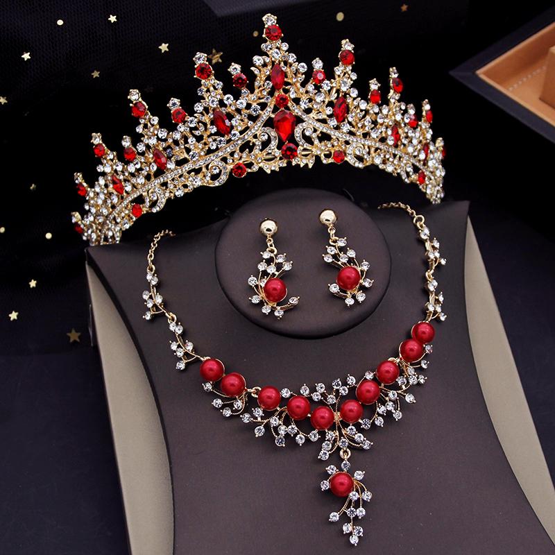 lBridal Jewelry Set  Tiaras Earrings Choker Pearls Necklace  -JW00293-Veeddydropshipping