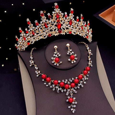 lBridal Jewelry Set  Tiaras Earrings Choker Pearls Necklace  -JW00293-Veeddydropshipping