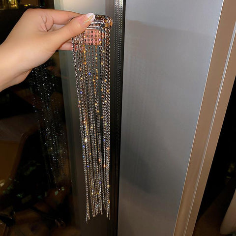 Shine Full Rhinestone Bijoux Long Tassel Crystal Hair Barrettes  -JW00448-Veeddydropshipping