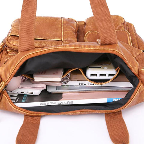 Handbags Pu Leather Soft Tote Bags Large Capacity Brown Shoulder-BS00125-Veeddydropshipping