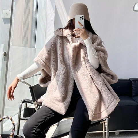 Female Winter Camel Jacket Gray Sheep Wool Coat-WF00213-Veeddydropshipping
