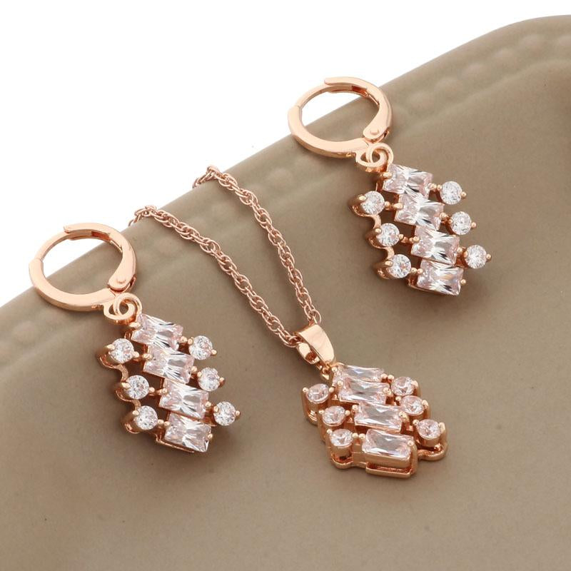 585 Rose Gold Color With Natural Zircon Earrings Sets  -JW00217-Veeddydropshipping