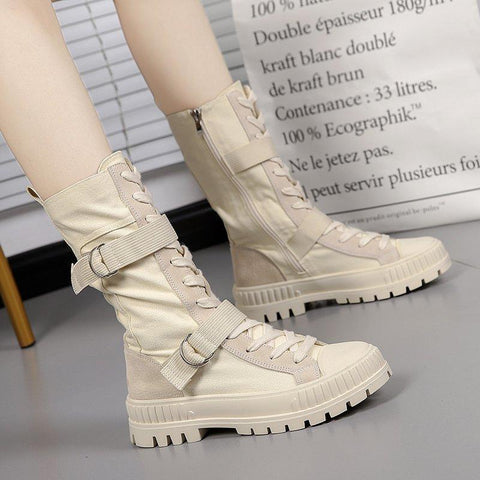 Mid Heel Boots For Woman Fashion Platform Lace Up-BS01007-Veeddydropshipping