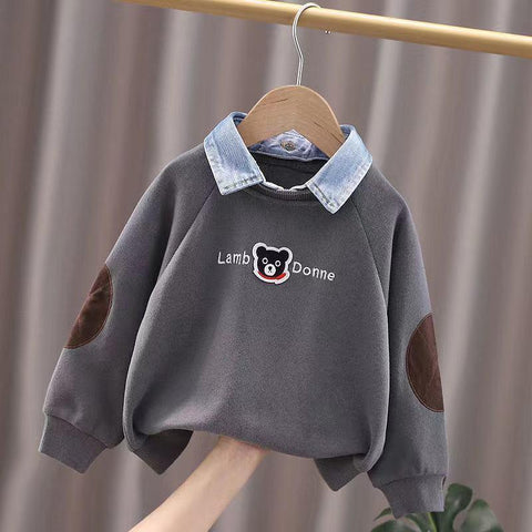 Boys Sweatshirt Baby Denim Collar Top Cartoon Kids-Veeddydropshipping
