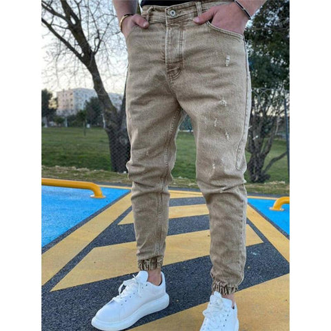 Elastic Waist Casual Pants Green Slim Fit Trousers Khaki-MF00652-Veeddydropshipping