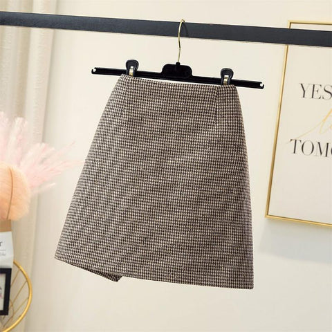 Winter Woolen Houndstooth Hip Skirt for Women-WF00090-Veeddydropshipping