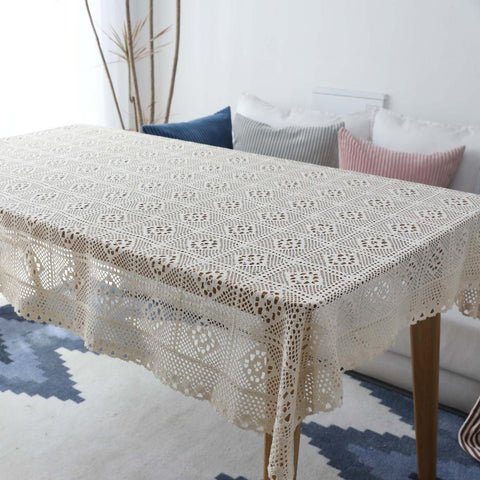 Lace Crochet Table Cloth Linen Rectangle-HA00574-Veeddydropshipping