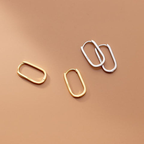 925 Sterling Silver Simple Oval Glossy Huggies Ear Buckle Earrings -JW00183-Veeddydropshipping
