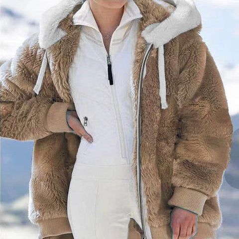 Fashion Simple Casual Loose Plush Zipper Hooded Jacket-Veeddydropshipping