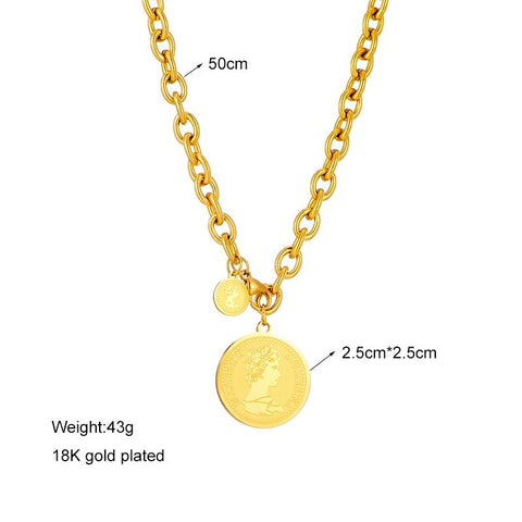 Stainless Steel Gold Color Hip Hop  Portrait Coin Necklace-JW01199-Veeddydropshipping