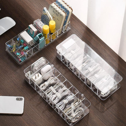 Cable Storage Box Transparent Plastic Data Line Storage Container Desk Stationery Makeup Organizer Key-PA00848-Veeddydropshipping