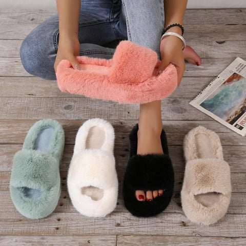 Warm Plus Velvet Home Women Shoes Plush Open-BS01213-Veeddydropshipping