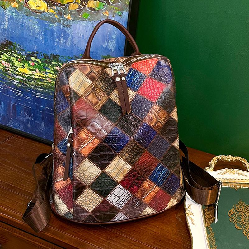 Leather Rucksack Women&#39;s Knapsack Travel Backpacks Shoulder School-BS00053-Veeddydropshipping