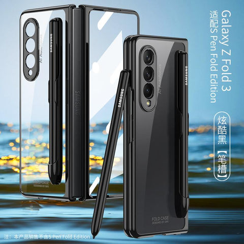 For Samsung Galaxy Z Fold 3 4 Cover Front Tempered Glass Transparent Case Plating Frame Hard-PA00620-Veeddydropshipping