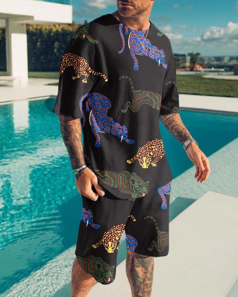 2-piece men's T-shirt+shorts sportswear casual trend beach vacation-Veeddydropshipping