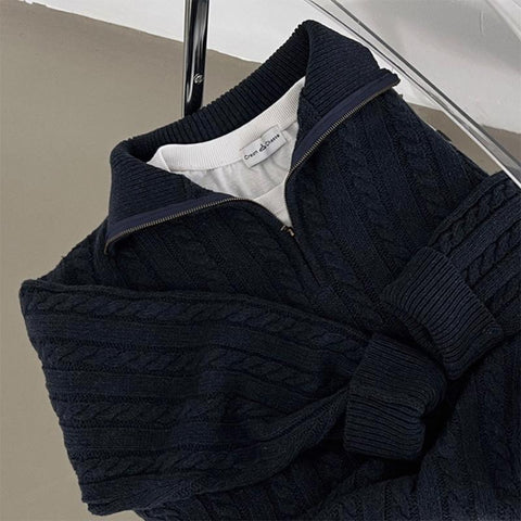 New Solid Color Sweater Long Sleeve Zipper Lady Knitwear-Veeddydropshipping
