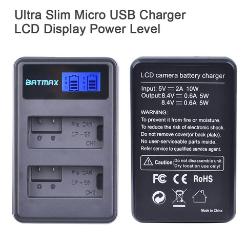 2Pcs 1800mah LP-E8 LPE8 LP E8 Battery Batterie AKKU + LCD Dual Charger -CE00392-Veeddydropshipping