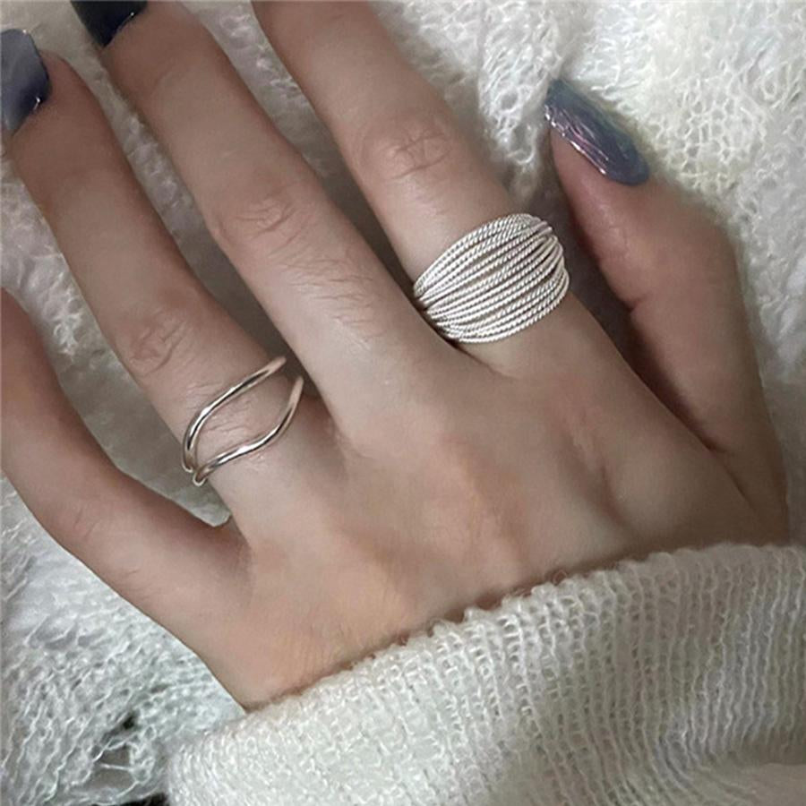 Silver Color Twist Lines Open Rings For Women Minimalist  Rings Jewelry-JW01408-Veeddydropshipping