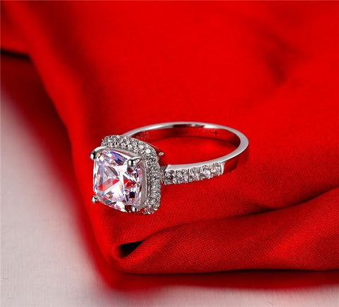 Cushion Synthetic Gem  Solitaire Engagement Ring -JW00401-Veeddydropshipping