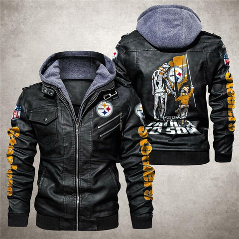 Hooded Pu Leather Jacket Fall Winter Warm 49ers Steelers-MF01393-Veeddydropshipping