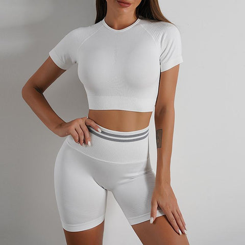 Seamless Yoga Sets Sports Fitness Peach Hip-lifting Shorts Beauty Back Short-Sleeved-OS00851-Veeddydropshipping