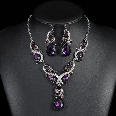 Fashion Multiple Crystal Prom Wedding Jewelry Sets -JW00379-Veeddydropshipping