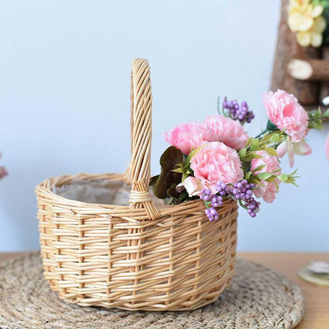 Small Handmade Rattan Flower Basket With Handle-HA00945-Veeddydropshipping