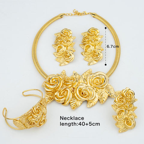 Gold Plated  Large Necklace Weddings Bridal Jewelry Set -JW00304-Veeddydropshipping