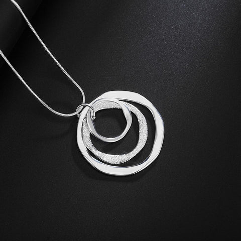 925 Sterling Silver 18 Inches Circle Pendant Chain Frosted Necklace  -JW00229-Veeddydropshipping