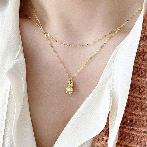 925 Sterling Silver Teddy Bear Pendant Necklace Necklaces For Women-JW00072-Veeddydropshipping
