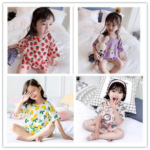 2 to 10 Years 2021 New Summer Girls Kids Pajamas Set Short Sleeves-TB01100-Veeddydropshipping
