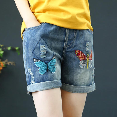 Elastic Waist Denim Shorts Women pants-WF00524-Veeddydropshipping
