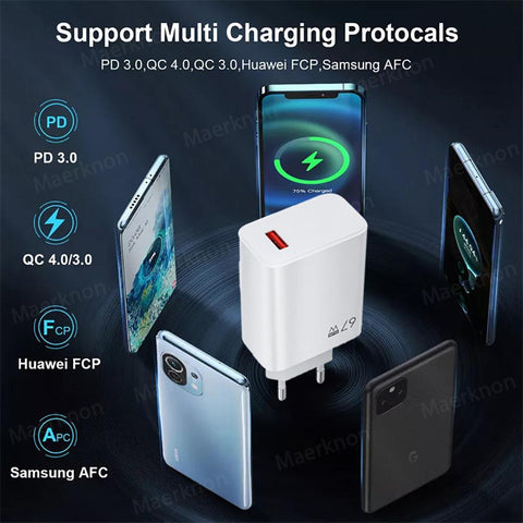 67W USB Charger Fast Charging Charger QC 5.0 Wall Adapter iPad GaN Mobile Phone Charger-PA00357-Veeddydropshipping