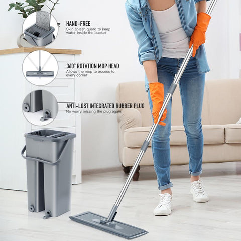 Hand Free Flat Floor Mop And Bucket Set-HA01076-Veeddydropshipping