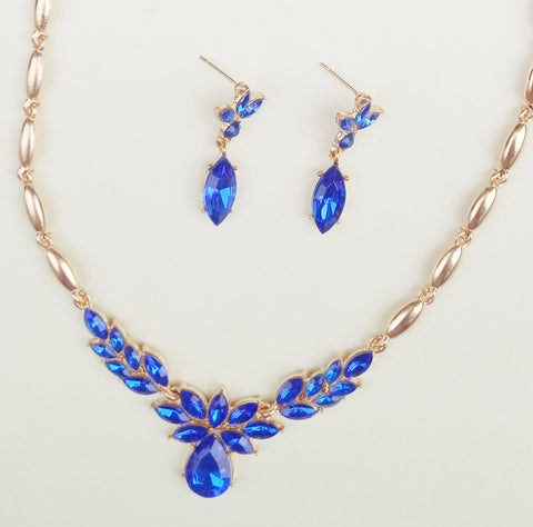 Crystal Necklace Earrings Two Pieces Jewelry Sets -JW00354-Veeddydropshipping