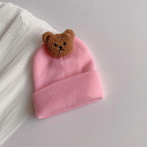 Korean Cartoon Bear Baby Hat Soft Cute Solid Color Newborn Beanie Cap-Veeddydropshipping-8
